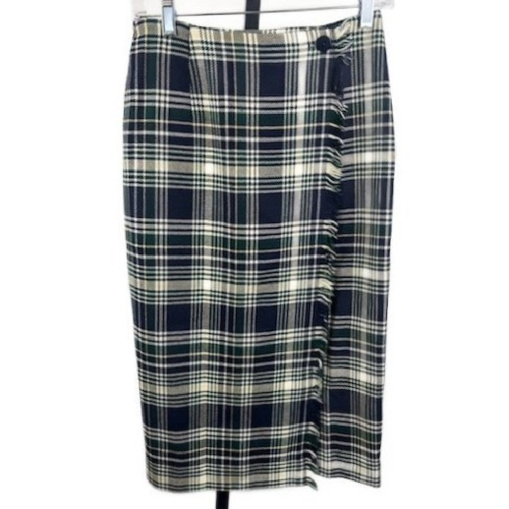 Talbots Midi Skirt Women's Size 8P Petite Vintage 80s Plaid Tartan 100%‎ Wool